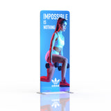 QuickZip Lightbox Banner Stand with backlit tension fabric graphic and slim aluminum frame for event displays.