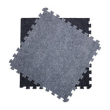 Interlocking 10x10 Reversible Carpet Tiles in light grey and charcoal tones, featuring soft foam construction and reversible design for quick trade show flooring setups.
