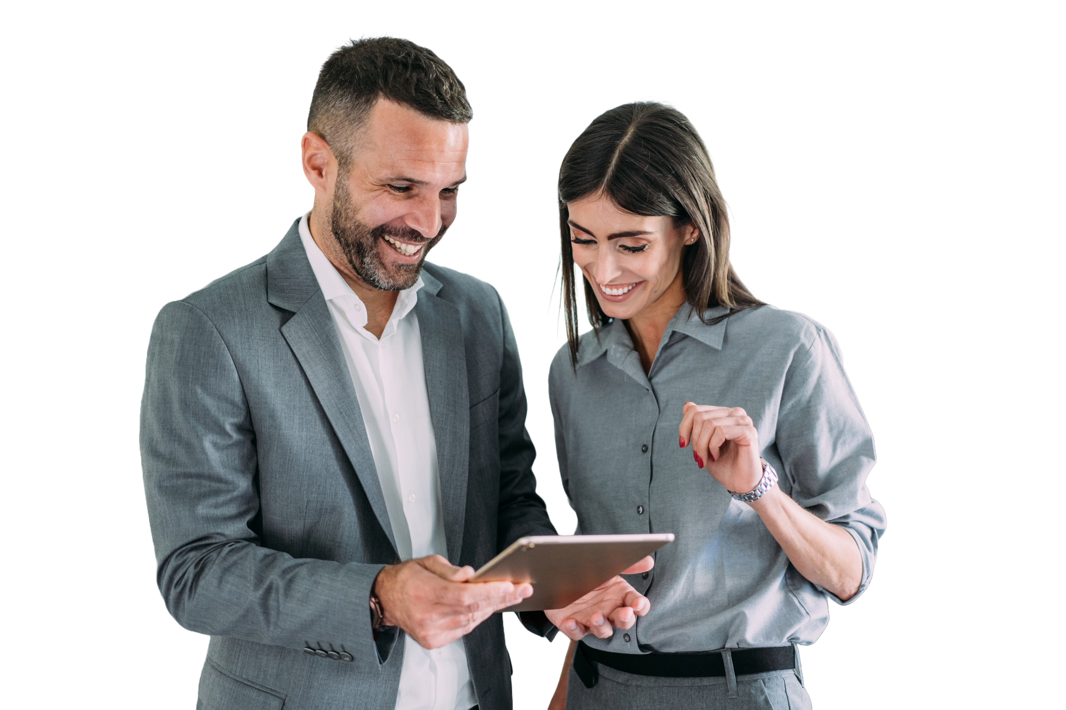 Image of two people both looking at a tablet